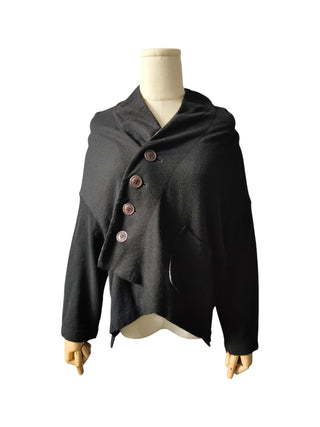 Black Thin Wool 4-Buttoned Cardigan