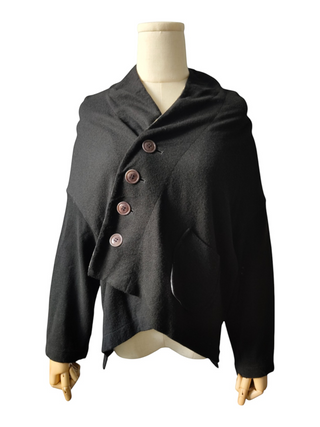 Black Thin Wool 4-Buttoned Cardigan