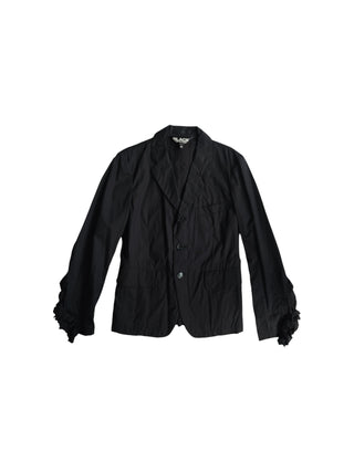 Black Cotton 3-Buttoned Jacket With Ruffles Sleeves