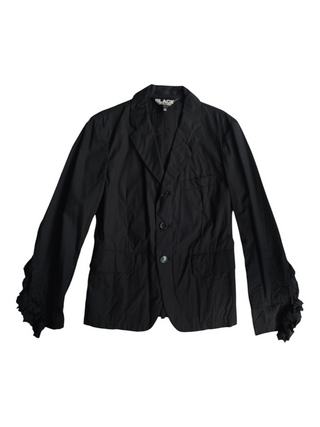 Black Cotton 3-Buttoned Jacket With Ruffles Sleeves
