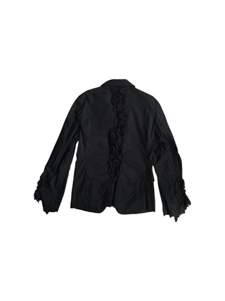Black Cotton 3-Buttoned Jacket With Ruffles Sleeves