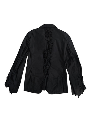 Black Cotton 3-Buttoned Jacket With Ruffles Sleeves