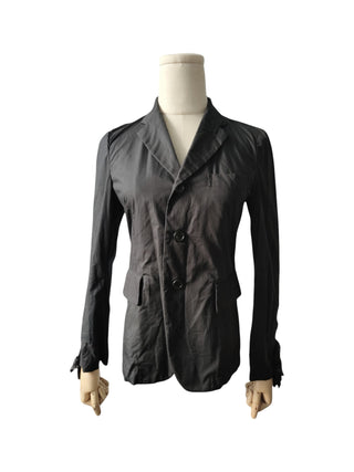 Black Cotton 3-Buttoned Jacket With Ruffles Sleeves