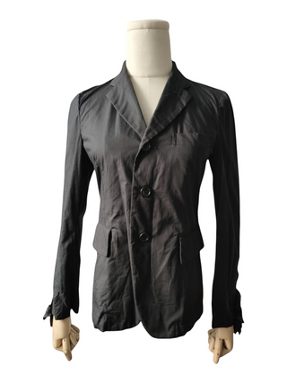 Black Cotton 3-Buttoned Jacket With Ruffles Sleeves