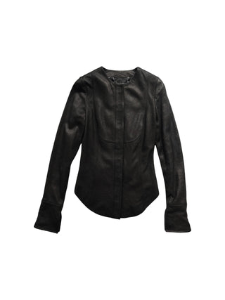 Black Round Neck Lamb Leather Jacket