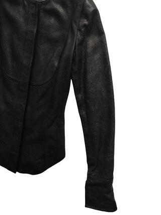 Black Round Neck Lamb Leather Jacket