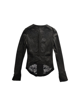 Black Round Neck Lamb Leather Jacket