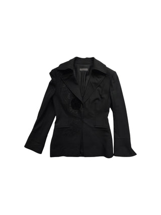 Black Thin Wool Blazer With On-Tone Embroidery