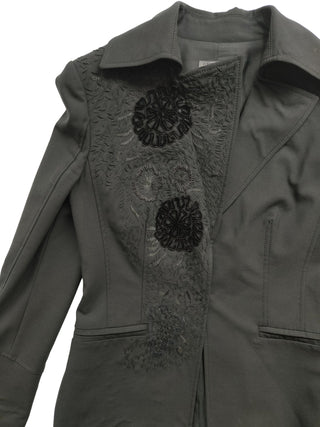 Black Thin Wool Blazer With On-Tone Embroidery