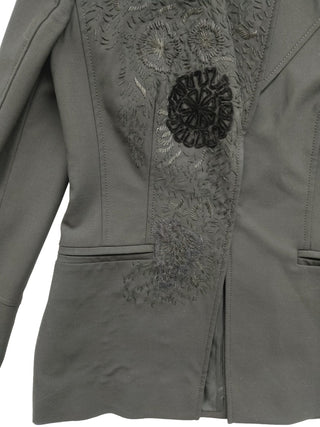 Black Thin Wool Blazer With On-Tone Embroidery