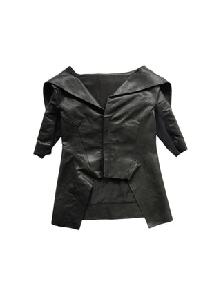 Black Short Sleeves Leather Jacket With A Longer Back Tail