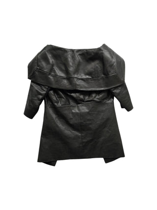 Black Short Sleeves Leather Jacket With A Longer Back Tail