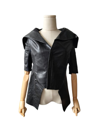 Black Short Sleeves Leather Jacket With A Longer Back Tail