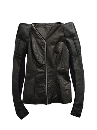 Black Zip Up Leather Jacket With Iconic Pagoda Shoulders