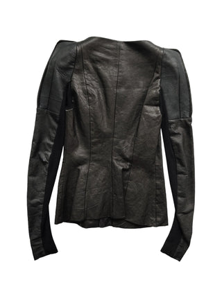 Black Zip Up Leather Jacket With Iconic Pagoda Shoulders
