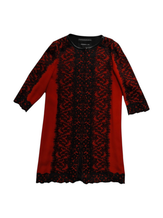 Wine Red Knee Length Thin Dinner Jacket With Black Lace Details