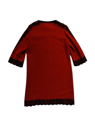 Wine Red Knee Length Thin Dinner Jacket With Black Lace Details