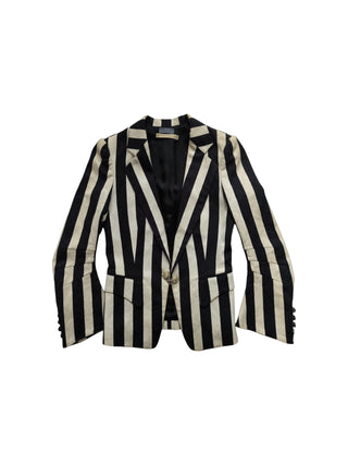 Black And White Striped One-Button Veiled Suit With Matching Long Pants