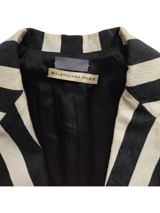 Black And White Striped One-Button Veiled Suit With Matching Long Pants