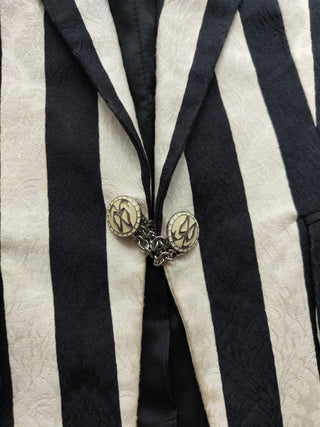 Black And White Striped One-Button Veiled Suit With Matching Long Pants