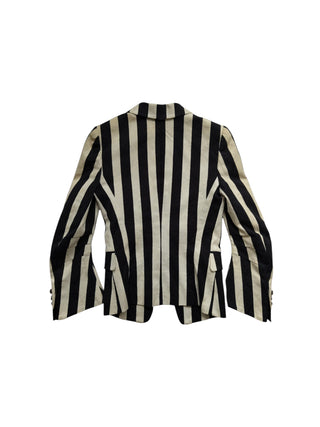 Black And White Striped One-Button Veiled Suit With Matching Long Pants