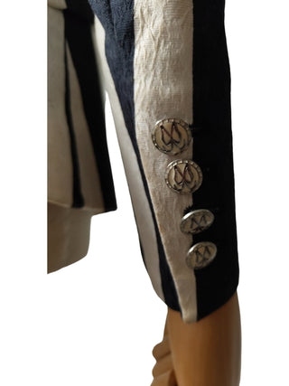 Black And White Striped One-Button Veiled Suit With Matching Long Pants