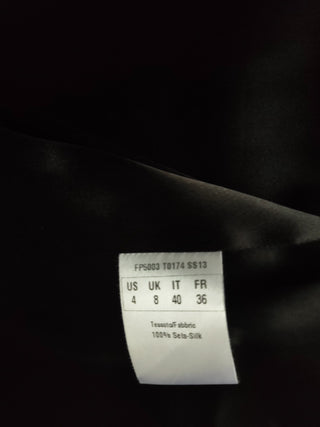 Black And Beige Silk Mid Length Coat With Overall Graphic Print