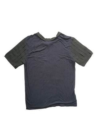 Black And Navy Blue T-Shirt With Black Fabric Stripes In The Front