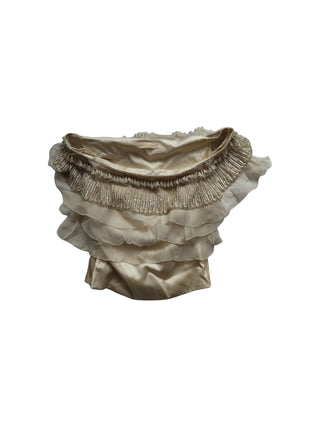 Cream Silk Evening Top With Sequence And Ruffles