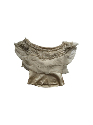 Cream Silk Evening Top With Sequence And Ruffles