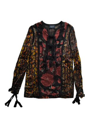 Black Viscose Blouse With Overall Autumn Tone Prints