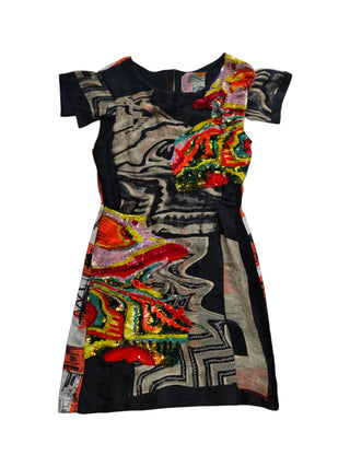 Colorful Overall Print And Sequenced Silk Dress