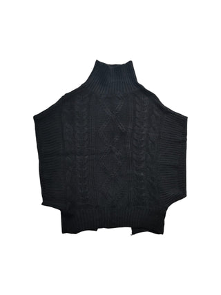 Black Knitted Vest With High Collar And 3 Toggles Buttons