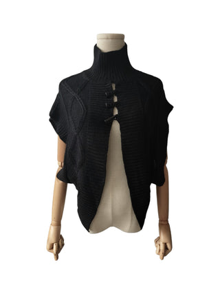 Black Knitted Vest With High Collar And 3 Toggles Buttons
