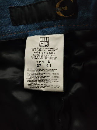 Brown Leather And Denim Mixed Straight Leg Pants