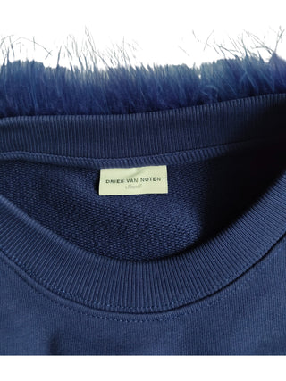 Midnight Blue Cotton Sweatshirt With Decorative On Tone Feather