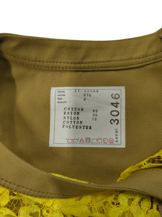 Mustard Yellow Lace And Light Brown Cotton Mixed T-Shirt