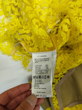 Mustard Yellow Lace And Light Brown Cotton Mixed T-Shirt