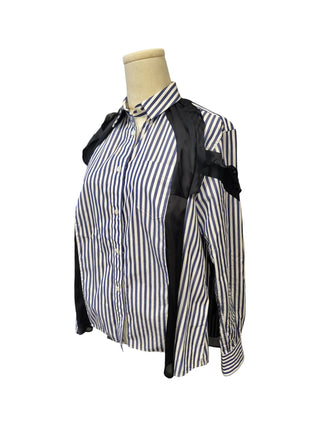 Blue And White Striped Shirt With Black Chiffon Details