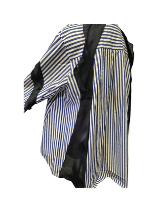 Blue And White Striped Shirt With Black Chiffon Details