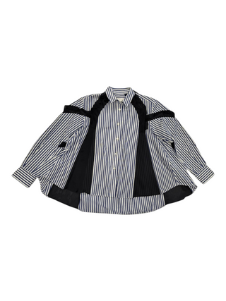 Sacai Blue And White Striped Shirt With Black Chiffon Details, front