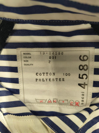 Blue And White Striped Shirt With Black Chiffon Details