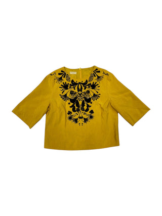 Mustard Yellow Round Neck 3/4 Sleeves Shirt