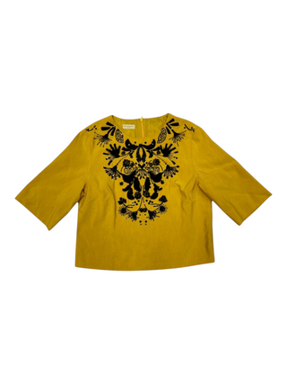 Dries Van Noten Mustard Yellow Round Neck 3/4 Sleeves Shirt, front