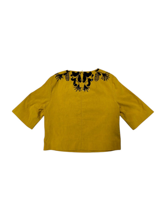 Mustard Yellow Round Neck 3/4 Sleeves Shirt