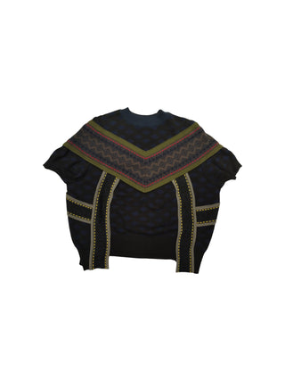 Navy Blue And Black Round Neck Cotton Pullover