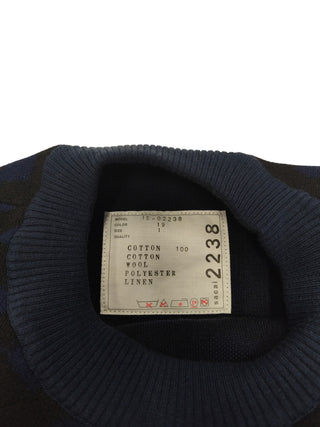 Navy Blue And Black Round Neck Cotton Pullover