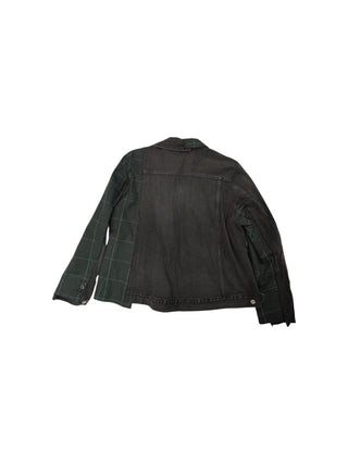 Black Denim And Dark Olive Checkered Blazer Jacket