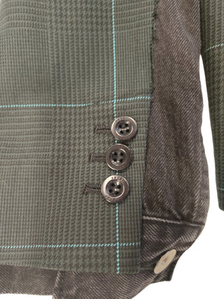 Black Denim And Dark Olive Checkered Blazer Jacket