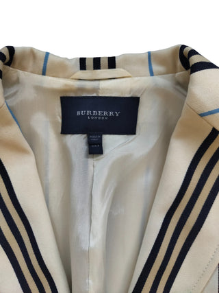 Beige Wool Thin Blazer With Blue And Black/Khaki Stripes